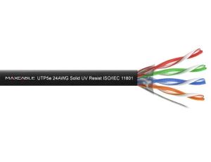 Przewód UTP5E drut Cu UV czarny MAXCABLE